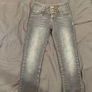 Dark blue high waisted skinny jeans